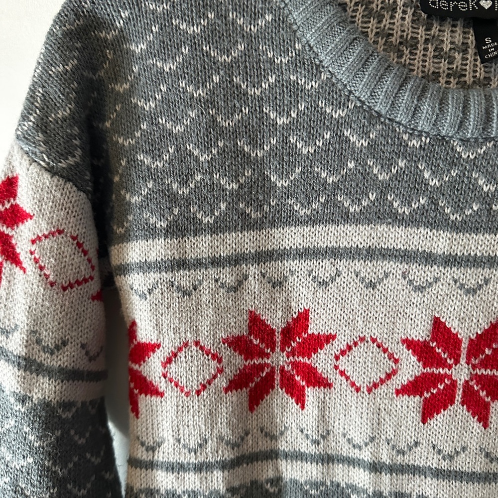 Gray and Red Patterned Sweater
